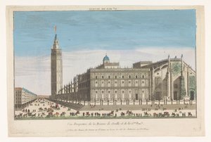 Utsikt over katedralen i Sevilla Gde. rue de Seville (tittel på objekt) av Jacques Gabriel Huquier