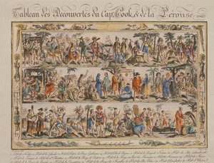 Funnene til James Cook og Jean Francois de Galaup Comte de Laperouse på 1700-tallet, av Jacques Grasset de Saint Sauveur, farget gravering av Jacques Grasset de Saint Sauveur
