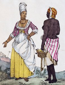 Svart kvinne og mulattkvinne fra Santo Domingo, fargegravering fra tegning av Labrousse av Jacques Grasset de Saint Sauveur