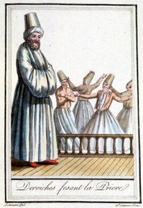 Dervisjer som ber (Whirling Dervishes) - i "" Encyclopédie des voyages"" av Grasset Saint Sauveur, red. Paris 1796