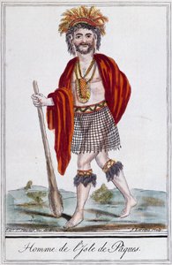 Innfødt påskeøya, fargegravering av Laroque, Polynesia av Jacques Grasset de Saint Sauveur
