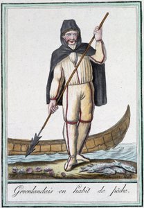 Grønlendere i fiskeredskap - i "" Encyclopédie des voyages"" av Grasset Saint Sauveur, red. Paris 1796 av Jacques Grasset de Saint-Sauveur