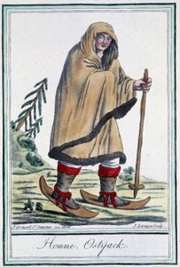 Ostyack mann på ski - i "" Encyclopédie des voyages"" av Grasset Saint Sauveur, red. Paris 1796 av Jacques Grasset de Saint-Sauveur