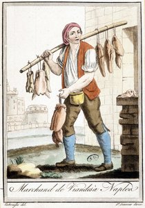 Kjøtthandler i Napoli - i "" Encyclopedia of travels"" av Grasset St Sauveur, Paris av Jacques Grasset de Saint-Sauveur