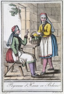 Bondekvinne fra Hanac, i Böhmen (Tsjekkoslovakia) - i "" Encyclopedia of travels"" av Grasset St Sauveur, Paris