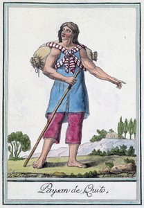 Peasant de Quito (Ecuador) - i "" Encyclopedia of Travels"" av Grasset St Sauveur, red. 1796 av Jacques Grasset de Saint-Sauveur