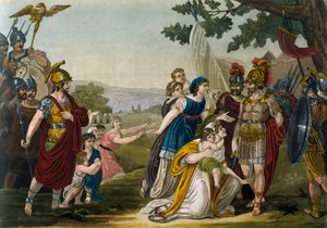 Voldtekt av sabinske kvinner, av Jacques Grasset de Saint-Sauveur (1757-1810), gravering fra det gamle Roma, eller historisk og billedlig beskrivelse av alt relatert til romerske folk, deres militære, skikker, religiøse og offentlige liv av Jacques Grasset de Saint Sauveur