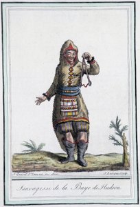 Sauvagesse of Hudson Bay (Canada) - i "" Encyclopedia of Travels"" av Grasset St Sauveur, red. 1796 av Jacques Grasset de Saint-Sauveur