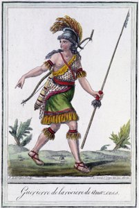 Warrior of the Amazon River - i "" Encyclopedia of Voyages"" av Grasset St Sauveur, red. 1796 av Jacques Grasset de Saint Sauveur