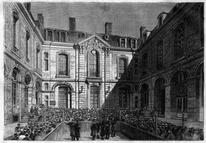 L'ISSUE DU CREDIT FONIER - Court of Credit Foncier i Paris en utstedelsesdag i 1883 - offentlig abonnement - basert på tegningen av Jacques Guiaud (1811-1876) 1883 av Jacques Guiaud