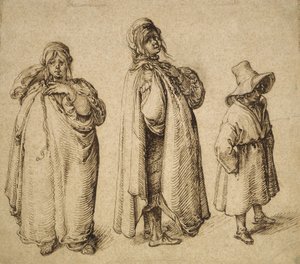 To studier av en romkvinne og en romegutt i en stor hatt, ca. 1605 av Jacques II de Gheyn