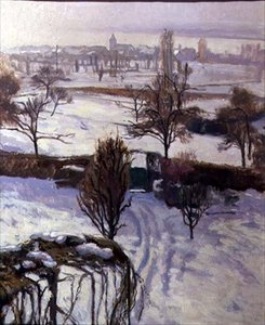 Utsikt over Genève om vinteren (olje om bord) av Jacques Jacobi