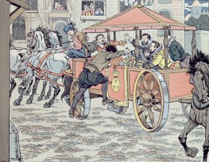 Attentatet på Henri IV av Francois Ravaillac i rue de la Ferronerie 14. mai 1610, ca. 1900 av Jacques Marie Gaston Onfray de Breville (Job)