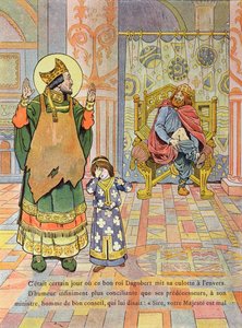 Kong Dagobert I (ca. 603-39) tar buksene på feil vei, illustrasjon fra 