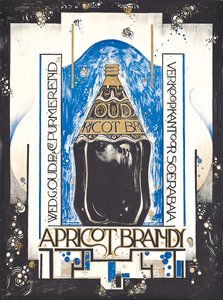 Plakat med reklame for aprikosbrandy, for vin- og sherryselgeren Oud, ca. 1920 (farge litho) av Jacques Jongert