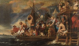 En ferge går mens St. Peter finner en mynt i munnen til en fisk