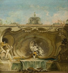 Fontenedesign. Naiad og Putto, ca. 1740. av Jacques Lajoue de