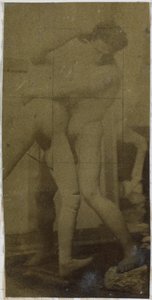 Studie av en mannlig nakenmodell, som står og bryter med en mannequin, i studioet til Jacques de Lalaing, muligens forstudie for maleriet The Wrestlers av Jacques Lalaing (attributed to)