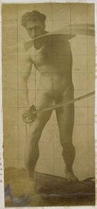 Studie av en mannlig nakenmodell, stående med sverd og skjold i hendene, i studioet til Jacques de Lalaing av Jacques Lalaing (attributed to)