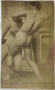 Studie av en mannlig nakenmodell, stående, sett fra ryggen og bryting med utstillingsdukke, i studioet til Jacques de Lalaing, mulig forstudie for maleriet Wrestlers av Jacques Lalaing (attributed to)
