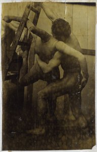 Studie av en mannlig nakenmodell som bryter med en dukke, i studioet til Jacques de Lalaing av Jacques Lalaing (attributed to)