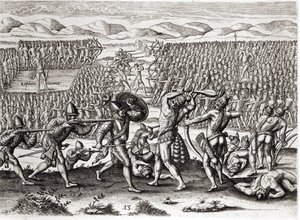 Outina beseirer Patanou ved hjelp av franskmennene, Florida, 1564, fra 