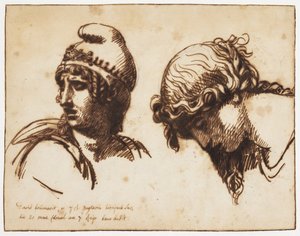 En kvinnes og et kjæledyrs hode av Jacques Louis David