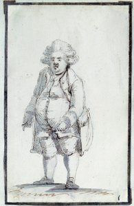 Fransk revolusjon: "" Caricature de Mirabeau-Tonneau"" Andre Boniface Louis Riquetti (1754-1792), Viscount de Mirabeau, kjent som "Mirabeau-Tonneau" (Mirabeau Tonneau) fikk tilnavnet tønnen på grunn av dens korpulens. Tegning med brunt blekk av Jacques Lou av Jacques Louis David