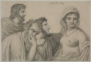 Fryné foran dommerne, ca. 1816–1820 (svart kritt på vevd papir) av Jacques Louis David