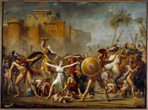 Sabinerne mellom deres romerske ektemenn (til høyre) og deres sabinske brødre (til venstre) og viser dem barna deres - Maleri av Jacques-Louis (Jacques Louis) David (1748-1825) av Jacques Louis David