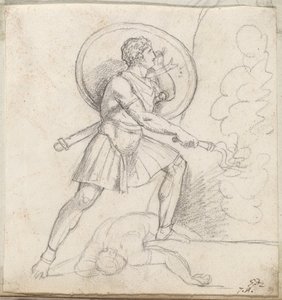 Kriger med skjold og fakkel av Jacques Louis David