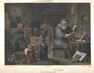 Alkymisten etter maleri av David Teniers, sent på 1700-tallet. av Jacques Louis Perée