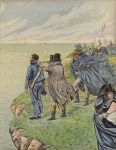 Napoleon Bonaparte undersøker flåten sin når de drar fra Boulogne