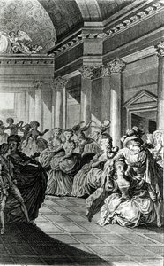 'Han vil gi deg ren og kysk tilbake til mannen din', scene fra akt IV av 'Figaros bryllup' av Pierre-Augustin Caron de Beaumarchais (1732-99) gravert av Claude Nicolas Malapeau (1755-1803) 1