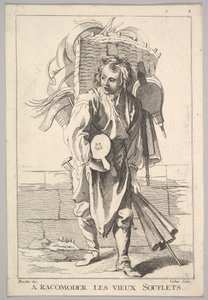 Omvendt kopi av A Racomoder les Vieux Souflets Mend the Old Bellows, fra Le Cri..., 1700-tallet. av Jacques Philippe Le Bas