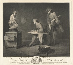 Studie av tegning (The Drawing Lesson) av Jacques Philippe Le Bas after Jean Siméon Chardin