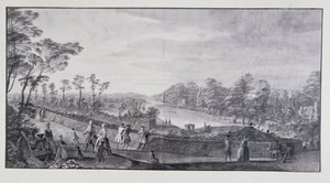 Den kunstige elven, Lord Burlington's Chiswick Villa (penn og blekk med vask på papir) av Jacques Rigaud