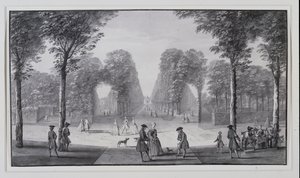 Patte-d'oie, nordvest for Lord Burlingtons Chiswick Villa (penn og blekk med vask på papir) av Jacques Rigaud