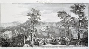 Utsikt over Chateau i parken St Cloud, på siden av den store avenyen. av Jacques Rigaud