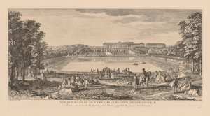 Utsikt over Palace of Versailles, fra Orangerie-siden, tatt bortenfor den sveitsiske dammen av Jacques Rigaud
