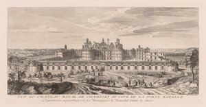 Utsikt over Royal Château of Chambord, fra siden av Royal Gate av Jacques Rigaud