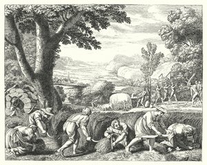 Innhøstingsscene (gravering) av Jacques Stella