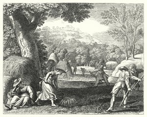 Innhøstingsscene (gravering) av Jacques Stella