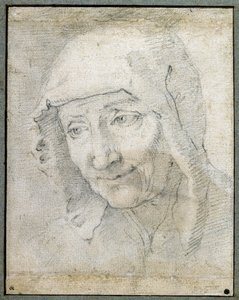 Hodet til en gammel kvinne (svart kritt på papir) av Jacques Stella