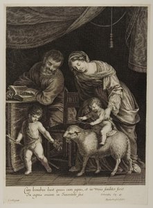 Holy Family With Saint John, gravert av Gilles Rousselet (gravering) av Jacques Stella