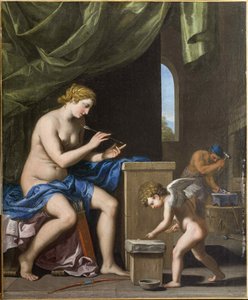 Vulcan smir pilene for Cupid, ca. 1645. av Jacques Stella