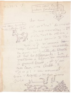 Autografbrev med tegninger av Jacques Vache