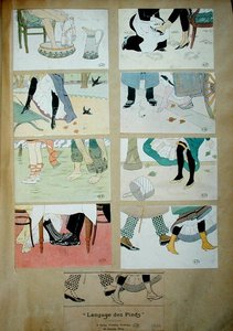 Postkort som viser "The Language of Feet" av Jacques Wely
