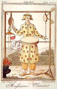 Kinesisk musiker, 1806 (fargegravering) av Jacques after Grasset de Saint-Sauveur
