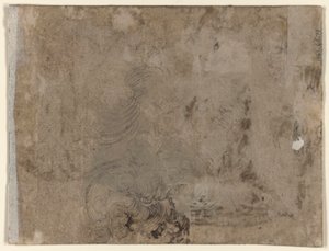 En ungdom som sitter ved et bord (recto); Hodet til et barn med krøllete hår (verso)